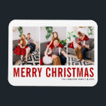 Ímã Tipografia Vermelha Feliz Natal Três Colagem Fotog<br><div class="desc">Feliz Natal! Traga um pouco de alegria de férias para sua casa com nosso Magnet de Natal personalizável! Perfeito para mostrar memórias queridas, este ímã permite que você personalize com sua foto festiva favorita, fazer uma adição única ao seu decoro de férias. Um presente ideal para a família e os...</div>