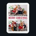 Ímã Tipografia Vermelha Feliz Natal Três Foto<br><div class="desc">Feliz Natal! Traga um pouco de alegria de férias para sua casa com nosso Magnet de Natal personalizável! Perfeito para mostrar memórias queridas, este ímã permite que você personalize com sua foto festiva favorita, fazer uma adição única ao seu decoro de férias. Um presente ideal para a família e os...</div>