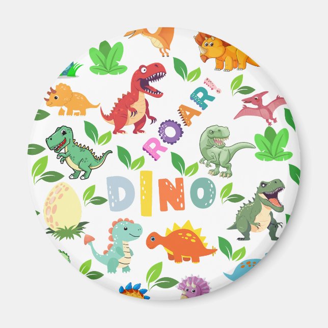 Imã Tipos bonitos de dinossauros sem costura (Frente)