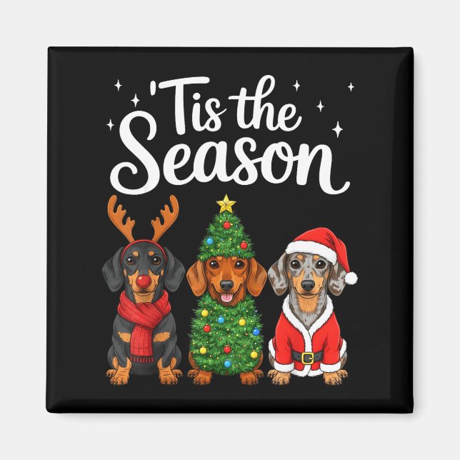 Imã Tis The Season Dachshund Christmas Santa Weiner Do (Frente)