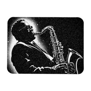 Ímã Toca Saxofone Estilo Gráfico BW anos 50