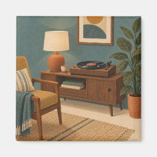 Imã Tocador de Vinil Aconchegante em Sala em Azul Turq