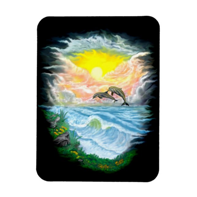 Ímã Tocando golfinhos ao sol (Vertical)