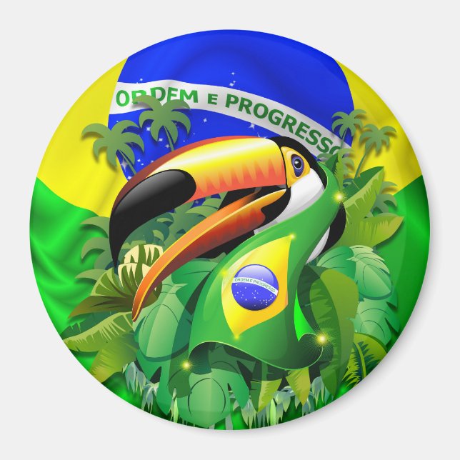 Imã Toco Toucan com bandeira do Brasil (Frente)