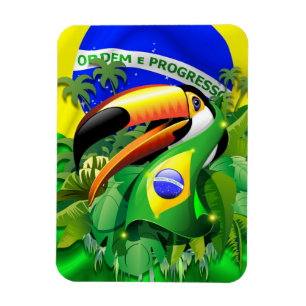Ímã Toco Toucan com bandeira do Brasil