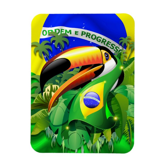 Ímã Toco Toucan com bandeira do Brasil (Vertical)