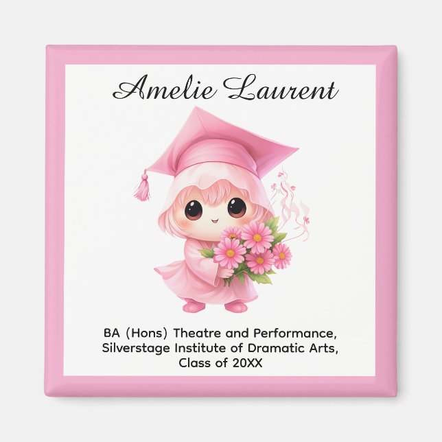 Imã 🎓 Todo texto personalizado Chibi Bloom Graduação (Frente)