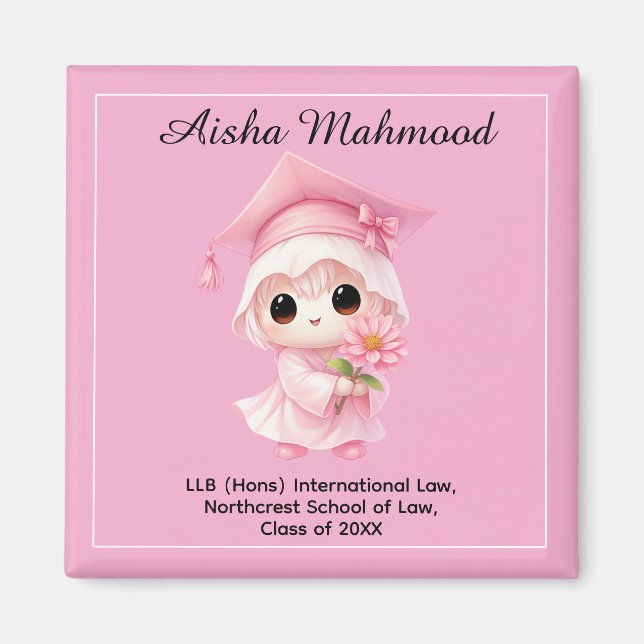 Imã 🎓 Todo texto personalizado Chibi Rose Graduação (Frente)