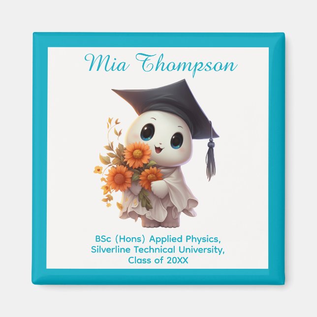 Imã 🎓 Todo texto personalizável Chibi Blue Graduação (Frente)