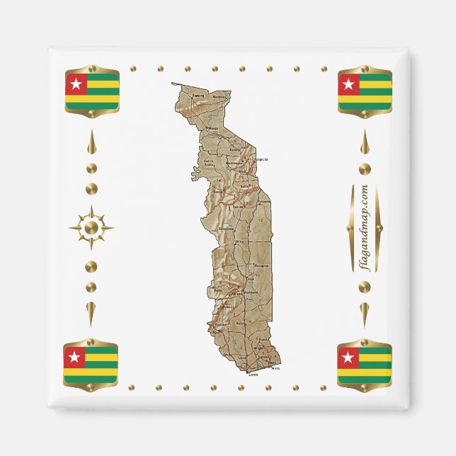 Imã Togo Map + Flagres Magnet (Frente)