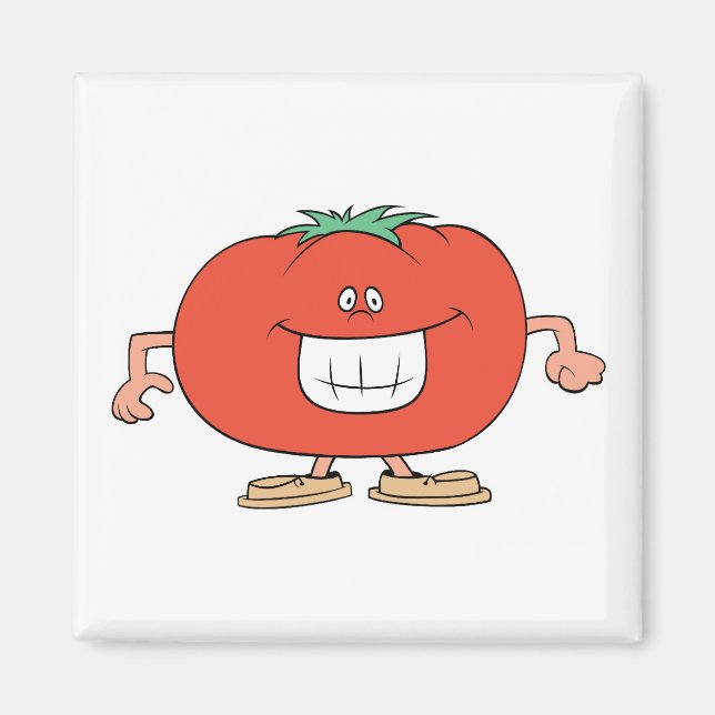 Imã tomate de desenho animado feliz e bobo (Frente)