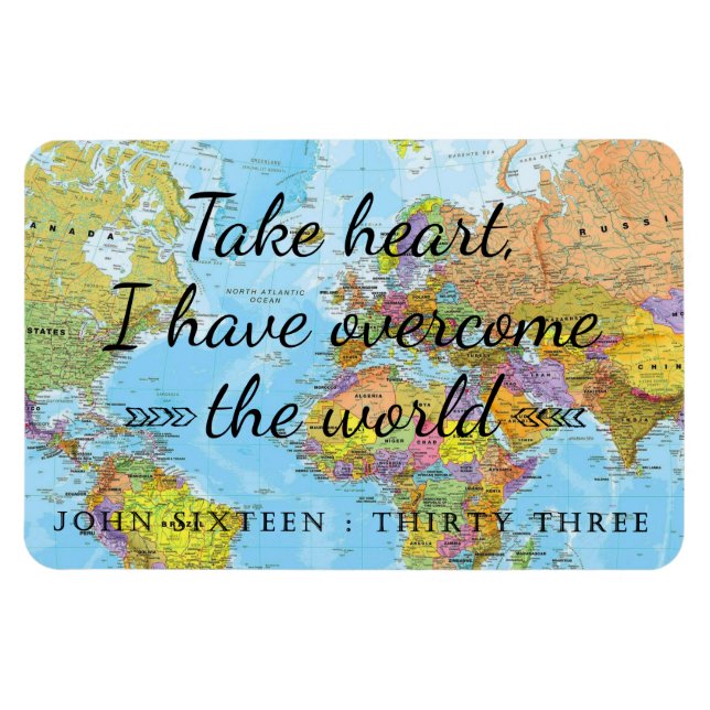 Ímã Tome o coração, eu superei o mundo. (Horizontal)