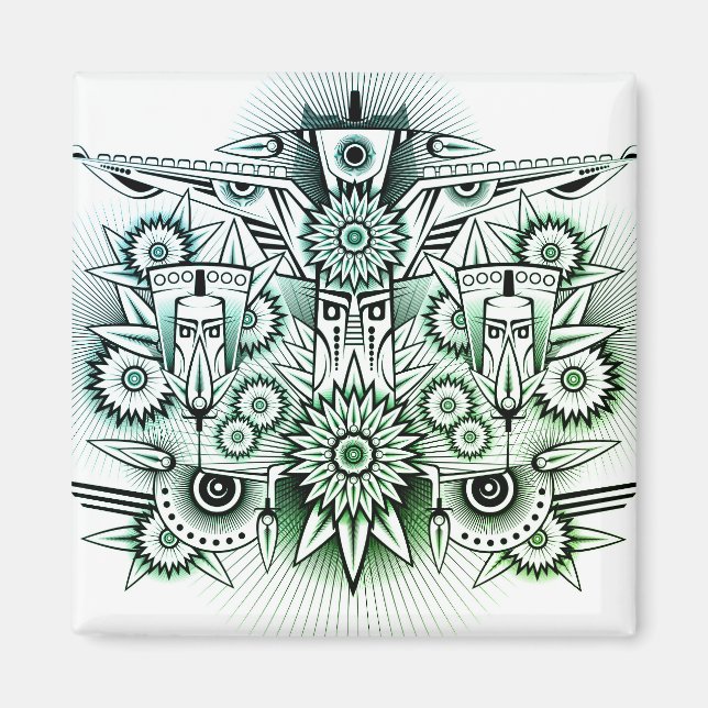 Imã Tonalidade Verde de Design Tribal (Frente)