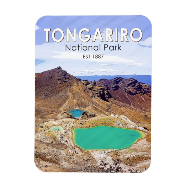 Ímã Tongariro National Park Nova Zelândia Vintage (Vertical)