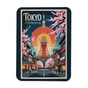 Ímã Tóquio Japão Ilustração Viagem Arte Vintage