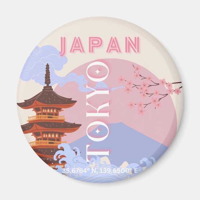 Imã Tóquio Japão Viagem Art, Retro-Viagem Art, Rosa (Frente)