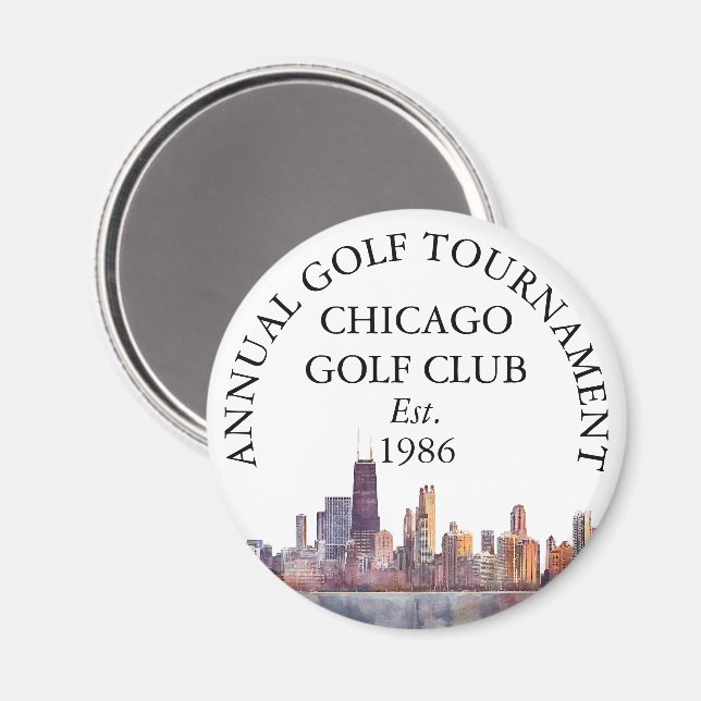 Imã Torneio do Clube de Golfe Chicago Skyline Personal (Front/Back)