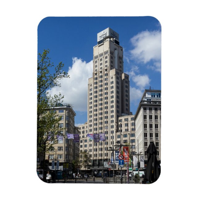 Ímã Torre Boerentoren em Art Déco, panorama de Antuérp (Vertical)