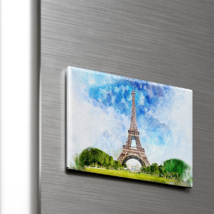 Imã Torre Eiffel Aquarela Arte de Impressão da Silhuet