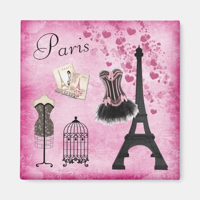 Imã Torre Eiffel de Moda de Paris Rosa Chic (Frente)