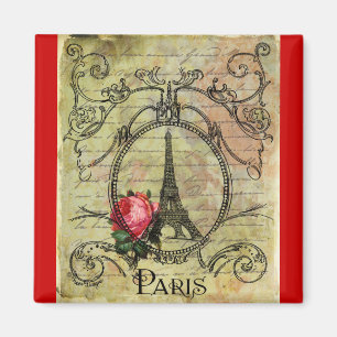Imã Torre Eiffel de Paris e Rosa vermelha Steampunk