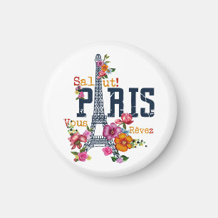 Imã Torre Eiffel Paris Shirt Salut Flor Paris Fra