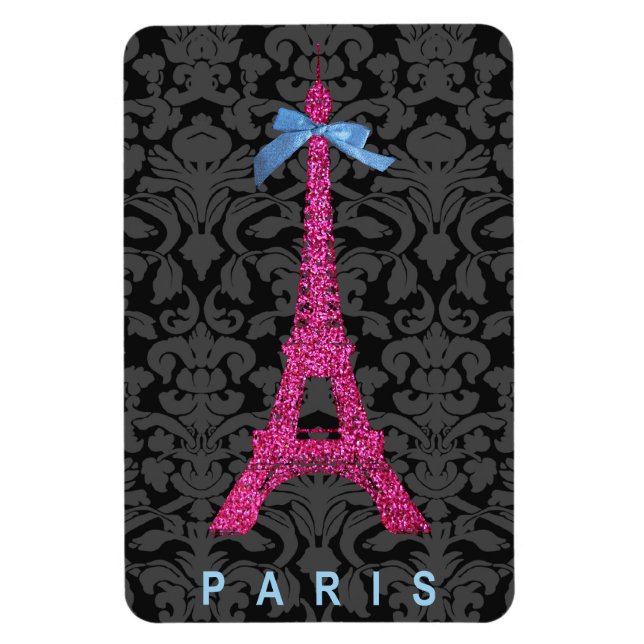 Ímã Torre Eiffel rosa quente com brilho sujo (Vertical)