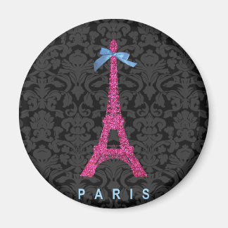 Imã Torre Eiffel rosa quente com brilho sujo