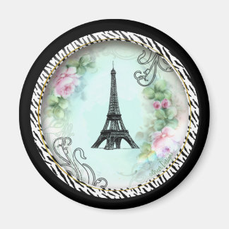 Imã Torre Eiffel Rosas Rosa e Impressão Zebra