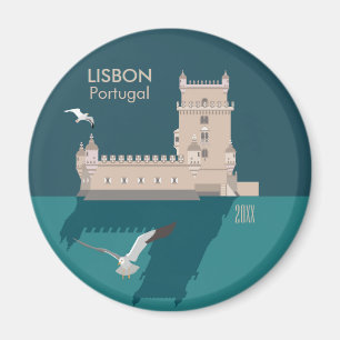 Imã Torre Lisboa de Belem no estilo do poster vintage