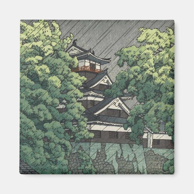 Imã Torre Udo, Castelo Kumamoto em chuva Kawase Hasui (Frente)