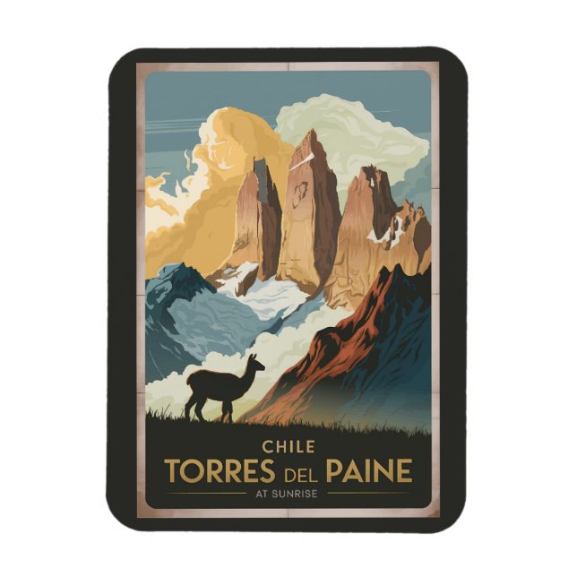 Ímã Torres del Paine Chile Illustration Travel Art (Vertical)