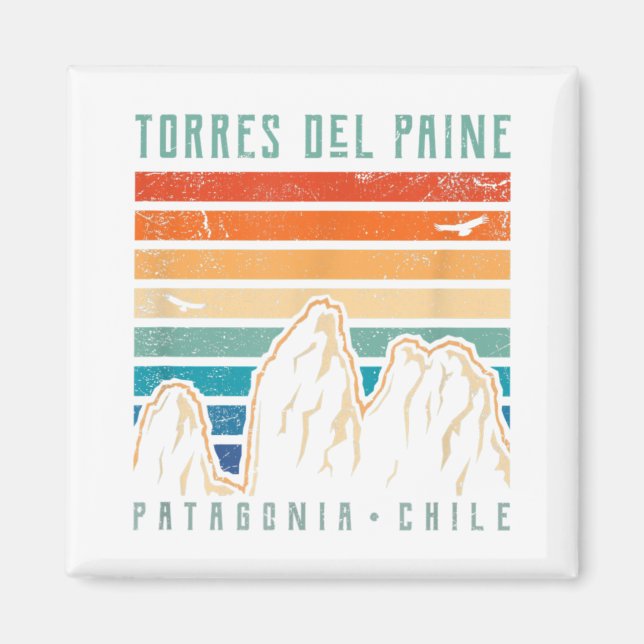 Imã Torres del Paine T Shirt Retro Chile Mountain Hiki (Frente)
