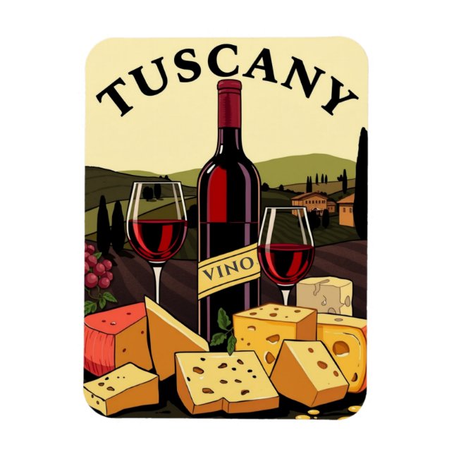 Ímã Toscana Itália Vinho e Queijo Viagem de Arte Culin (Vertical)