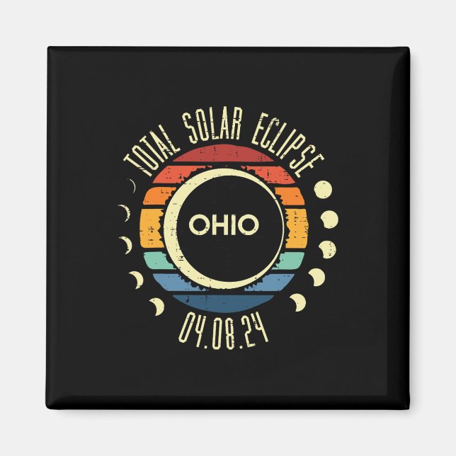 Imã Total Solar Eclipse Ohio Sunset Retro 04.08.24 Hom (Frente)