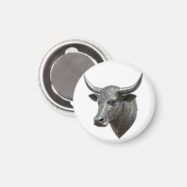 Imã Touro de Prata Céltico Cabeça Viking Céltico (Front/Back)