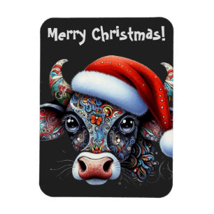Ímã Touro de Vaca de Natal com Cartão de Natal de Papa