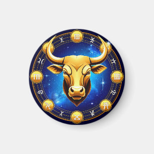 Imã Touro Dourado Touro no Círculo Zodiacal Cósmico