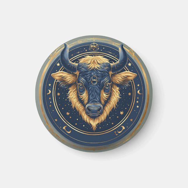 Imã Touro Emblema do Zodíaco Touro com Anel de Ouro (Frente)