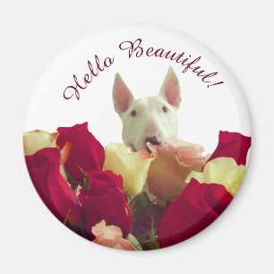 Imã Touro terrier com saudação de rosas - Olá Bela