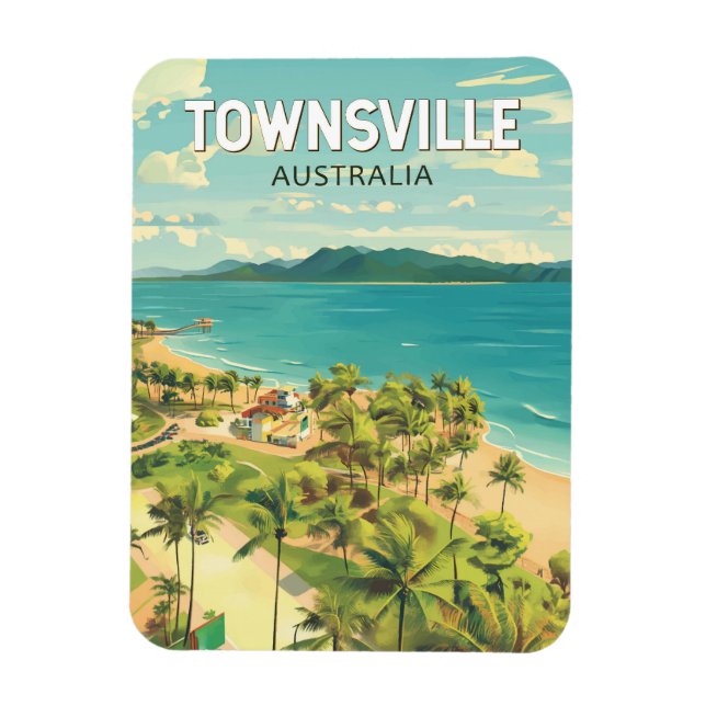 Ímã Townsville Austrália - Viagem Art Vintage (Vertical)