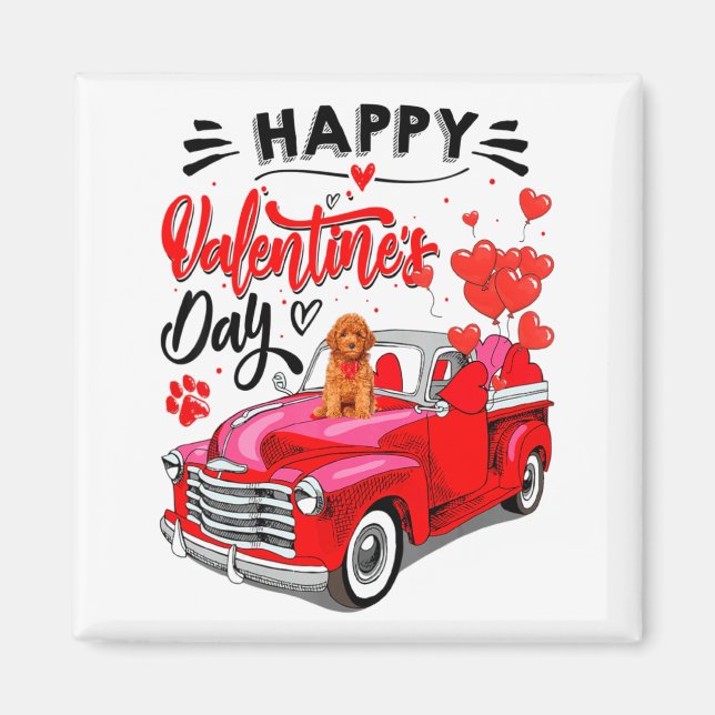 Imã Toy Odle Heart Red Truck Happy Valentine Day Dog  (Frente)