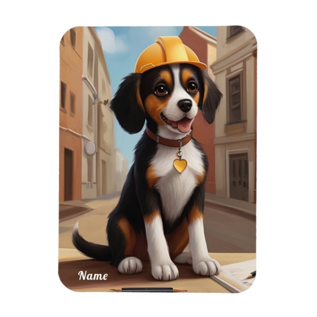 Ímã Trabalhador Adorável de Construção Cão Cachorro Ar (Vertical)
