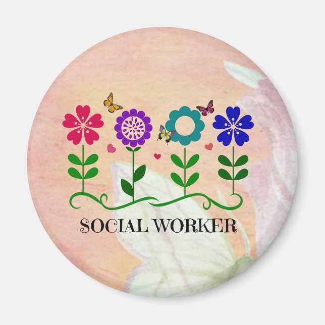 Imã Trabalhador Social, Design Pastel Springtime, (Frente)