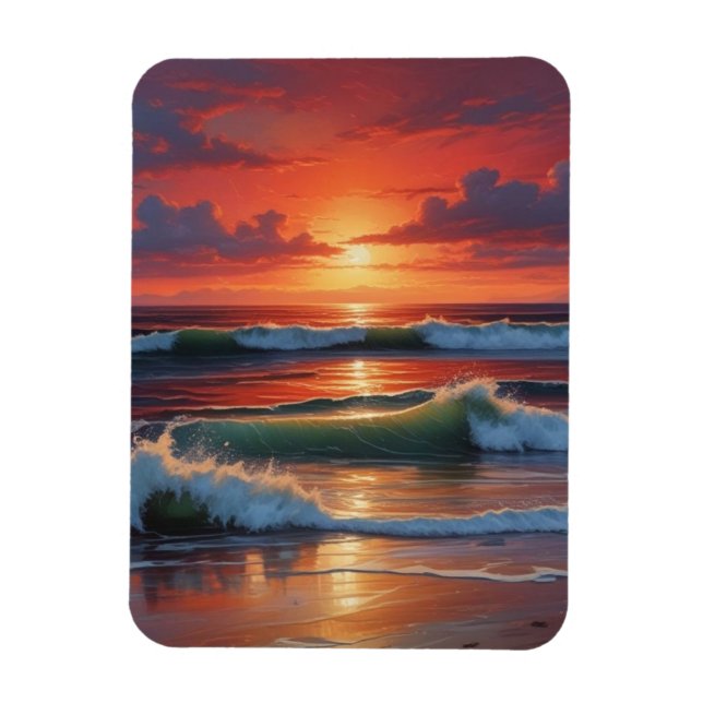 Ímã Trabalho de arte de Paisagem do Mar Vermelho Sunse (Vertical)