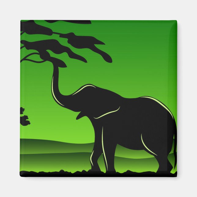 Imã Trabalho de arte de Silhouette Elefante Verde (Frente)
