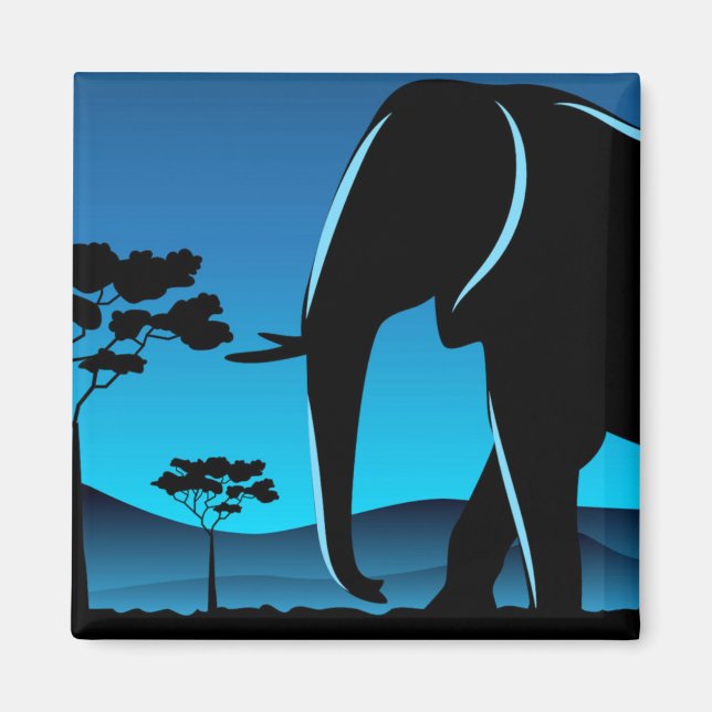 Imã Trabalho de arte de Silhuette de Elefante Azul (Frente)