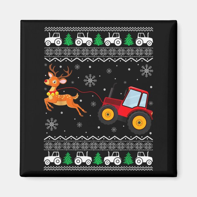 Imã Tractor Ugly Christmas Tree Holiday Funny Xmas Boy (Frente)