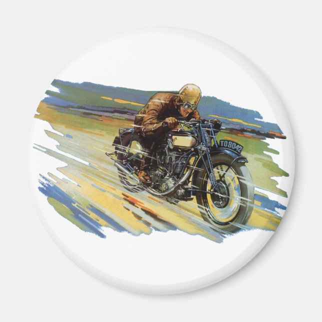 Imã Transporte de viagens vintage, motocicleta em corr (Frente)