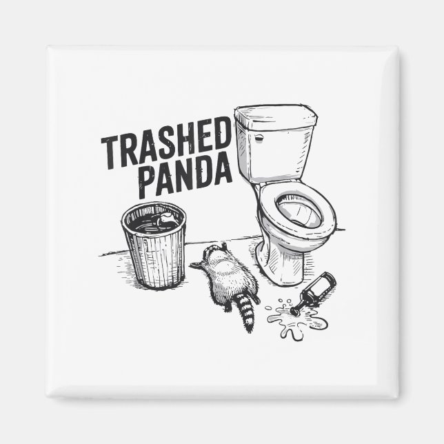 Imã Trashed Panda Funny Drunk Racoon  (Frente)